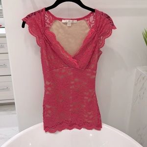 Beautiful pink lace top with nude lining